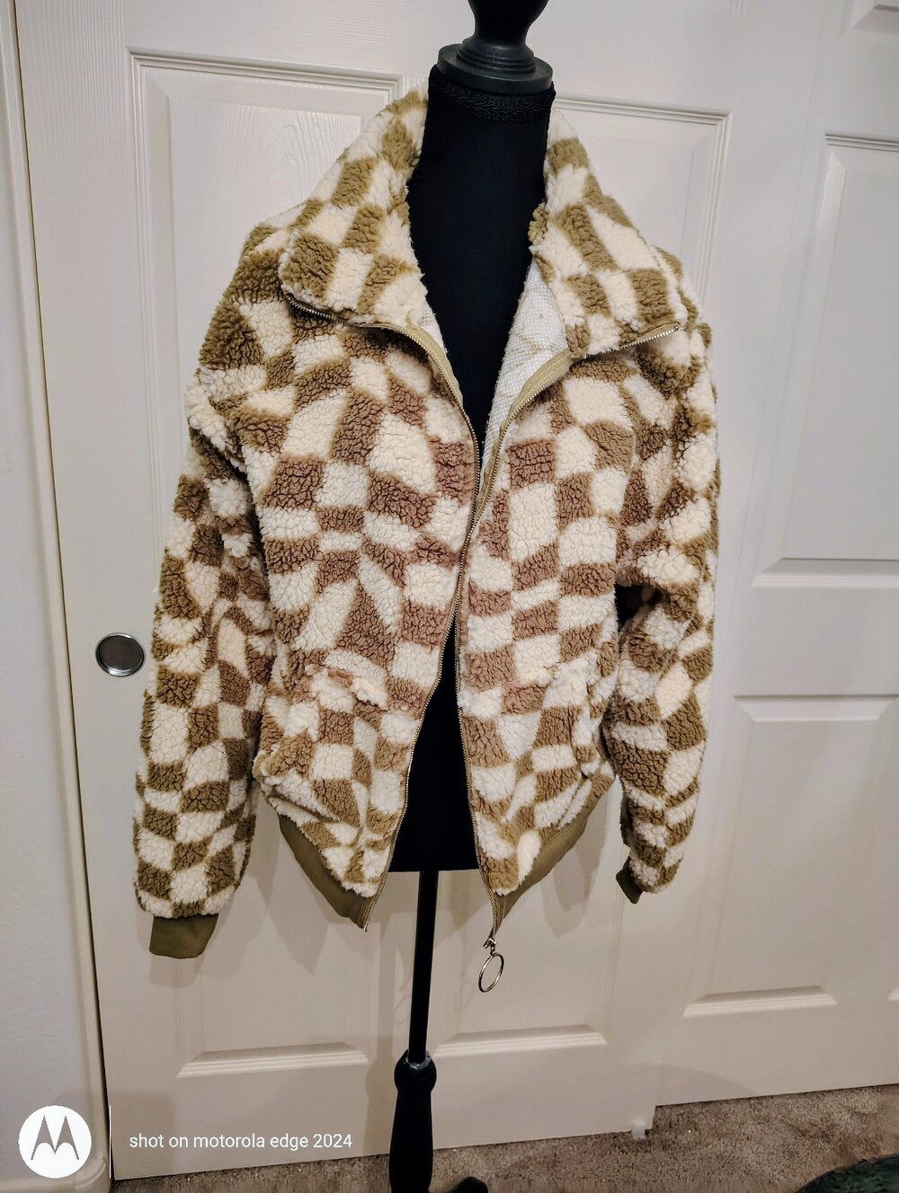 Fluffy Bomber Jacket Sage Greenish/Cream. New.